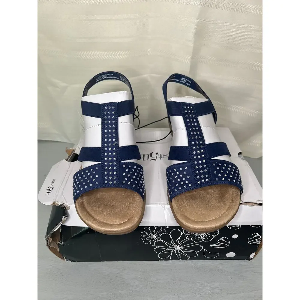NWT East 5th Womens 11 M Navy Blue Studded Slingback Platform Sandal Shoes